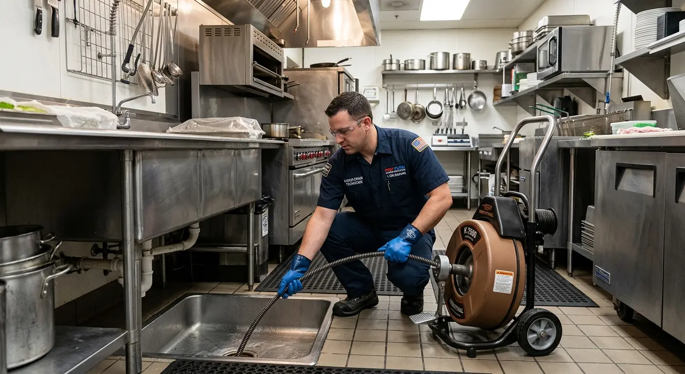 Commercial drain cleaning service in a restaurant kitchen in Rockford