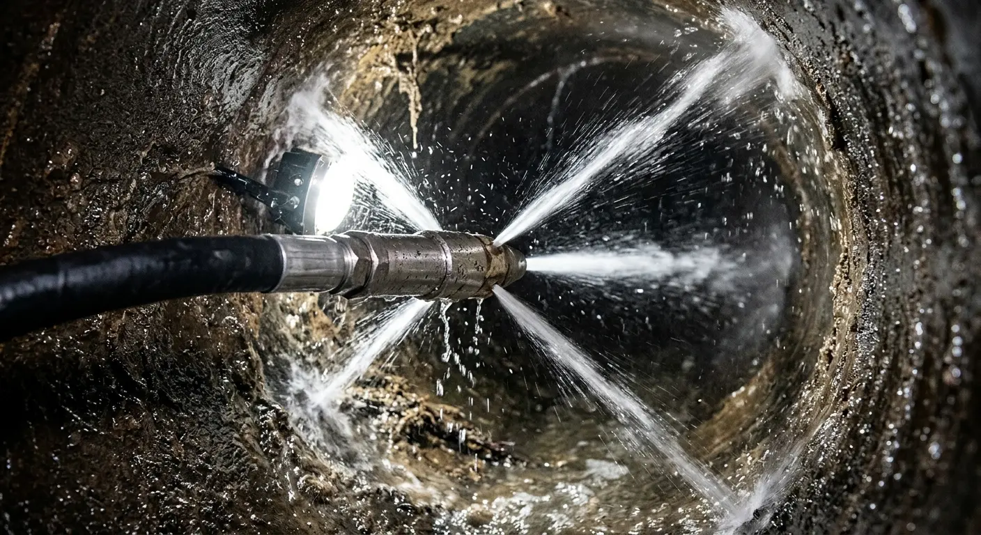 High-pressure hydro jetting nozzle cleaning sewer pipe for Storm Drain Cleaning in Rockford